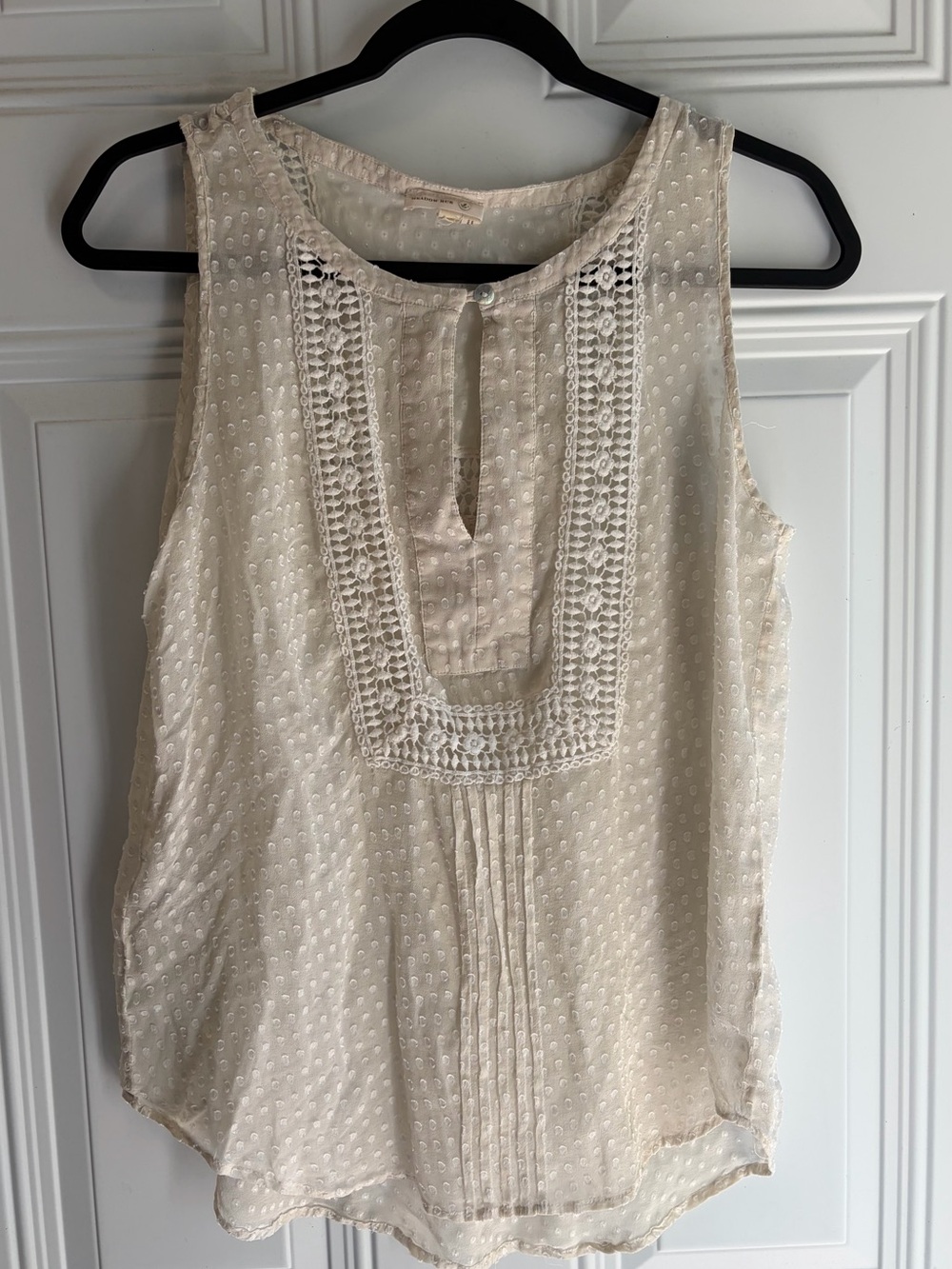 Meadow Rue Cream Sleeveless Swiss Dot Crochet Yoke Blouse